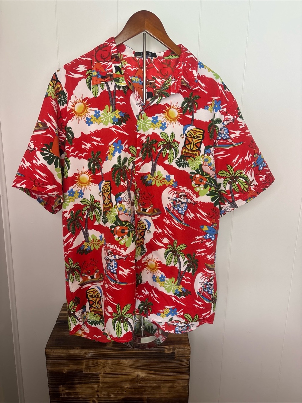 SSLR Button Up Shirt Men’s Sz X-Large Multicolor Floral Hawaiian Christmas